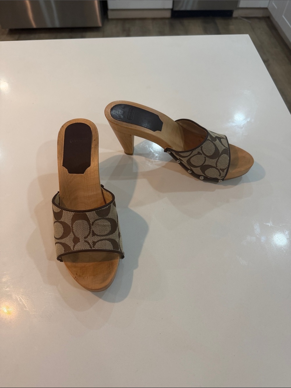 Coach Brown Signature Canvas Wood-Heel Mules vintage Y2K
